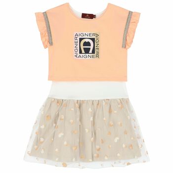 Girls Pink & Gold Logo Dress Set