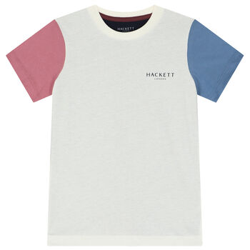 Boys Ivory & Navy Blue Logo T-Shirt