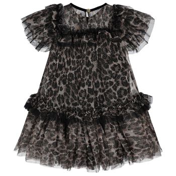 Girls Black & Beige Leopard Tulle Dress