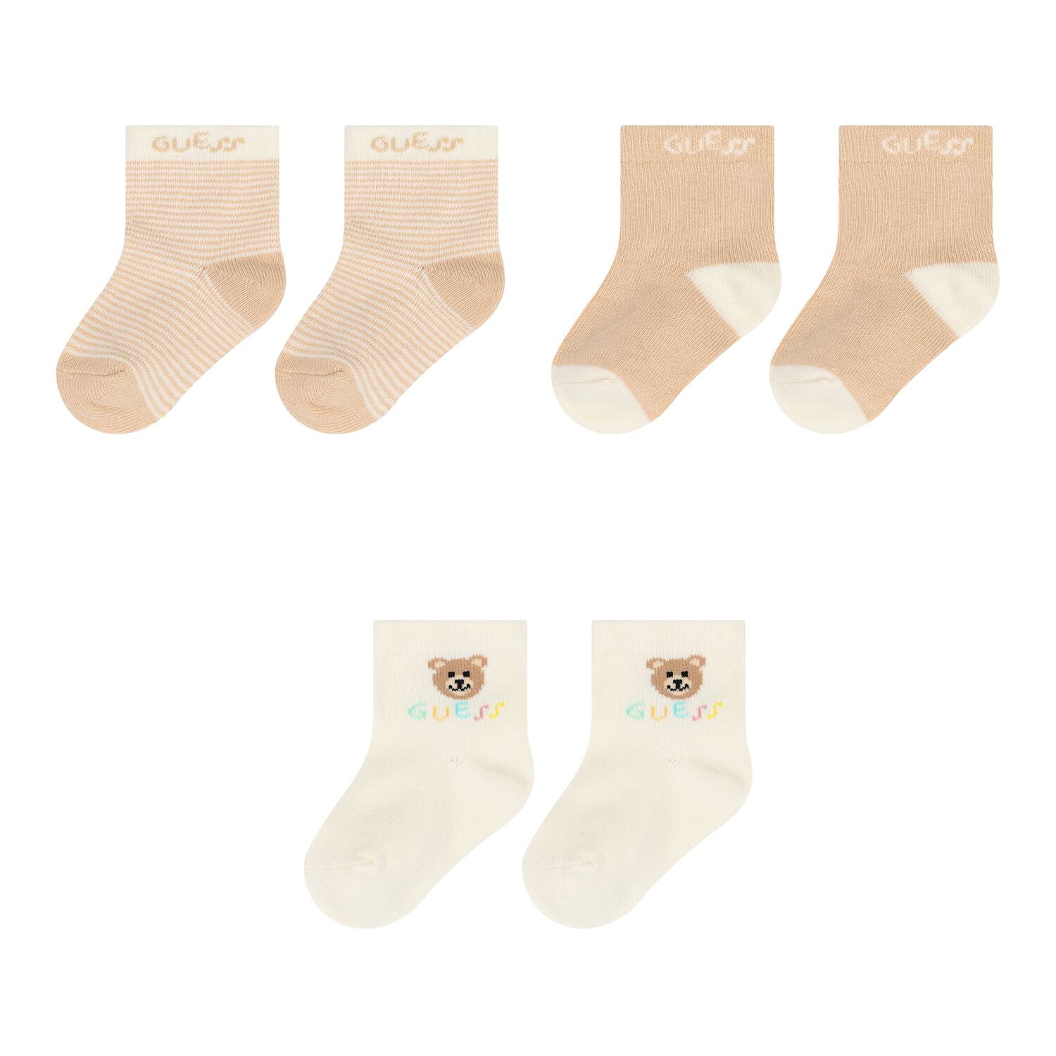 Beige & Ivory Logo Socks ( 3-Pack ), 1, hi-res image number null