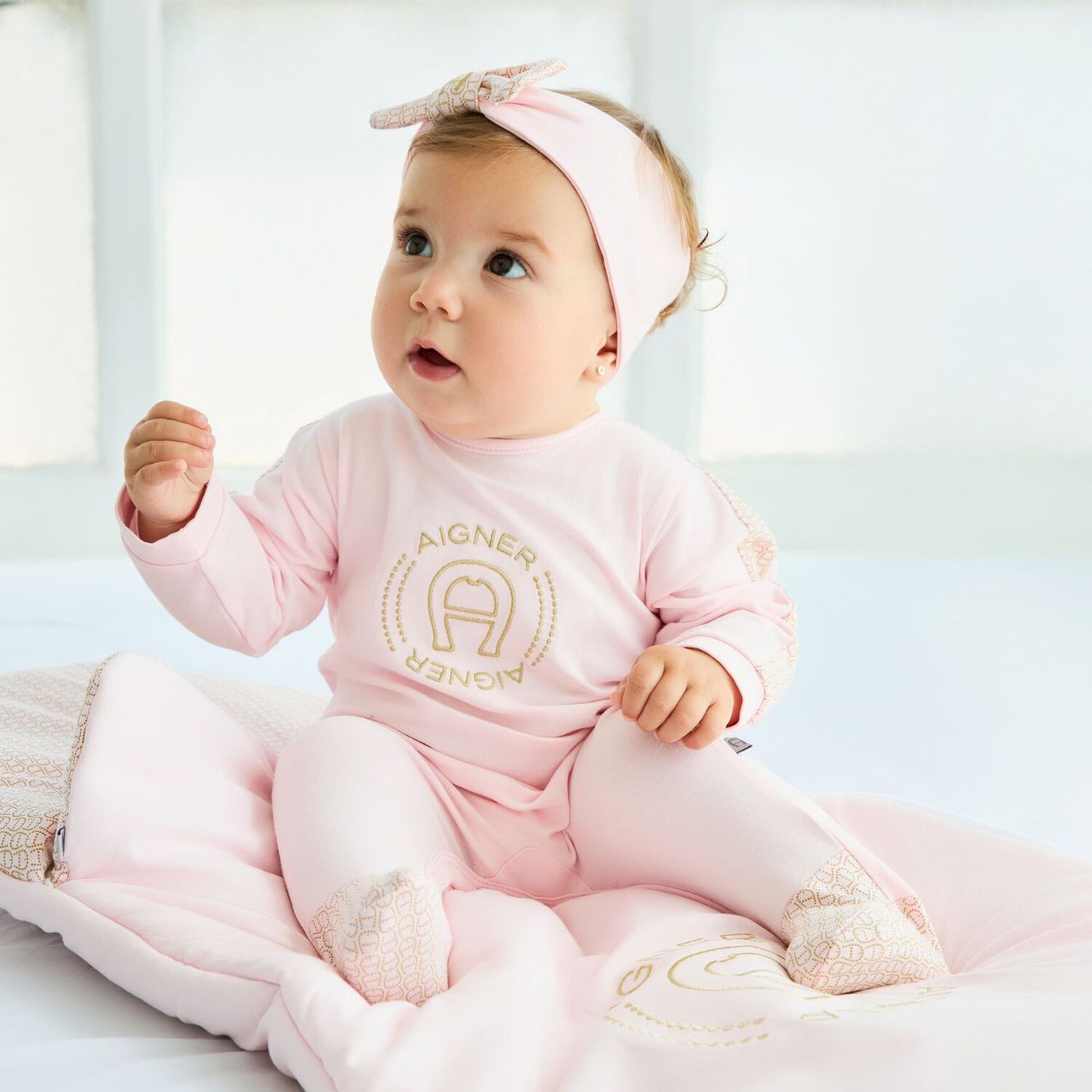 Baby Girls Pink Logo Babygrow, 3, hi-res