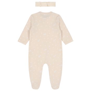 Baby Girls Beige Floral Babygrow Gift Set