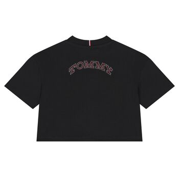 Girls Black Embellished Logo T-Shirt