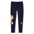 Girls Navy Blue Flower Leggings, 1, hi-res