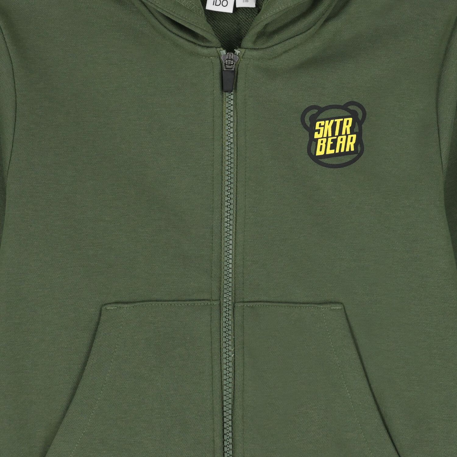 Boys Green Teddy Bear Hooded Zip Up Top, 2, hi-res image number null