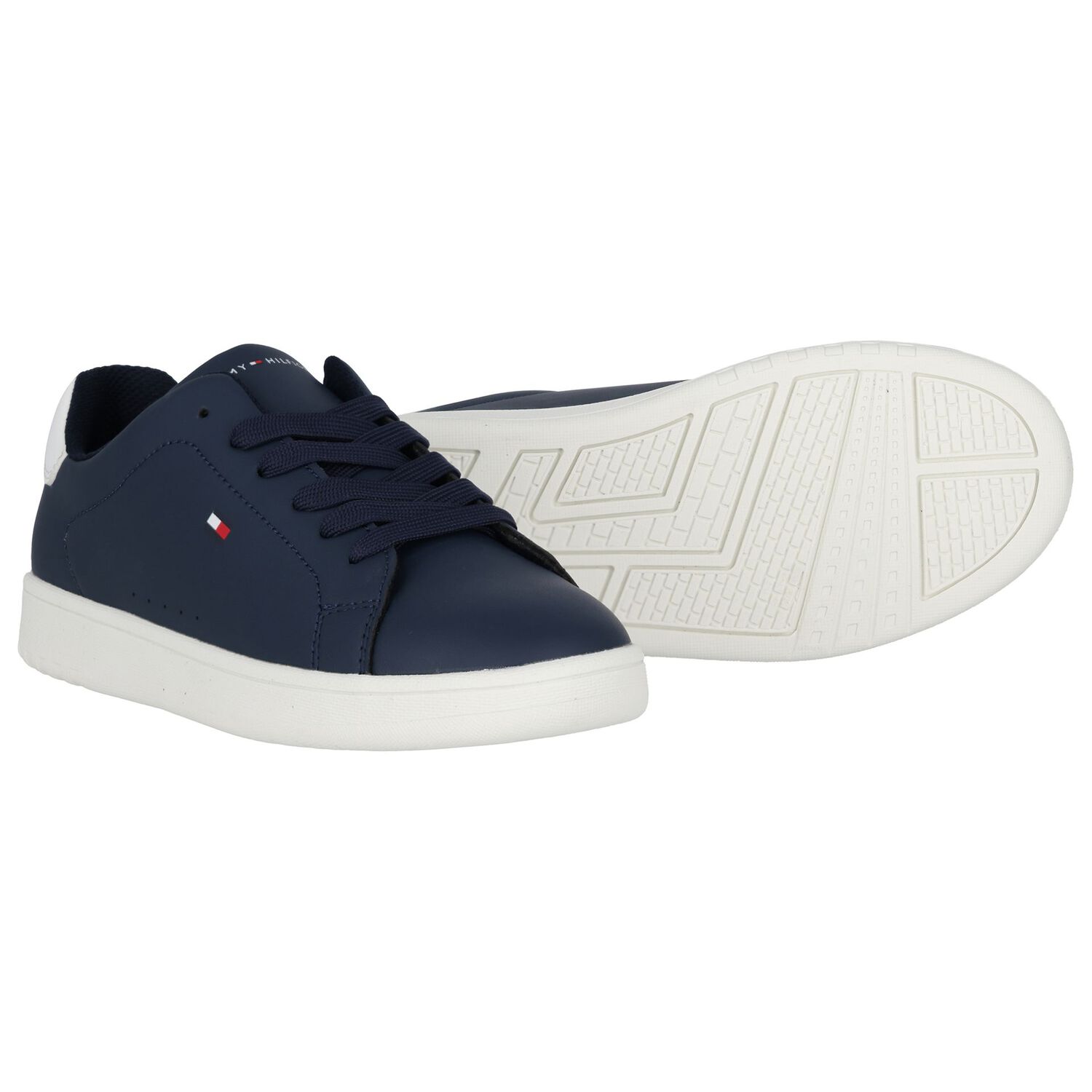 Boys Navy Blue & White Logo Trainers, 1, hi-res