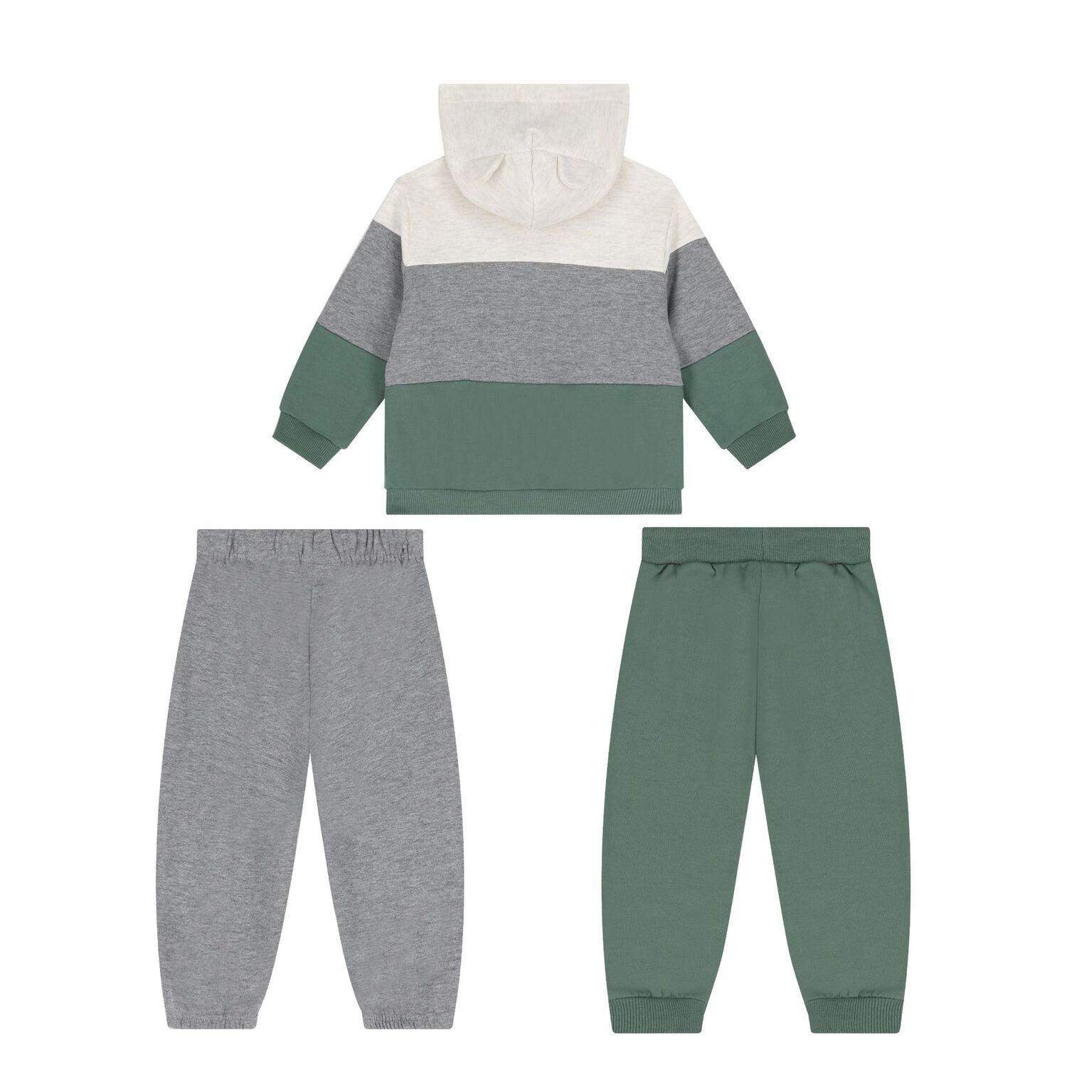 Younger Boys Ivory, Grey & Green 3-Piece Tracksuit, 2, hi-res