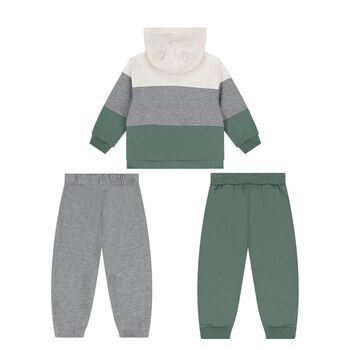 Younger Boys Ivory, Grey & Green 3-Piece Tracksuit