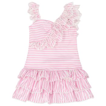 Girls Pink & White Striped Dress