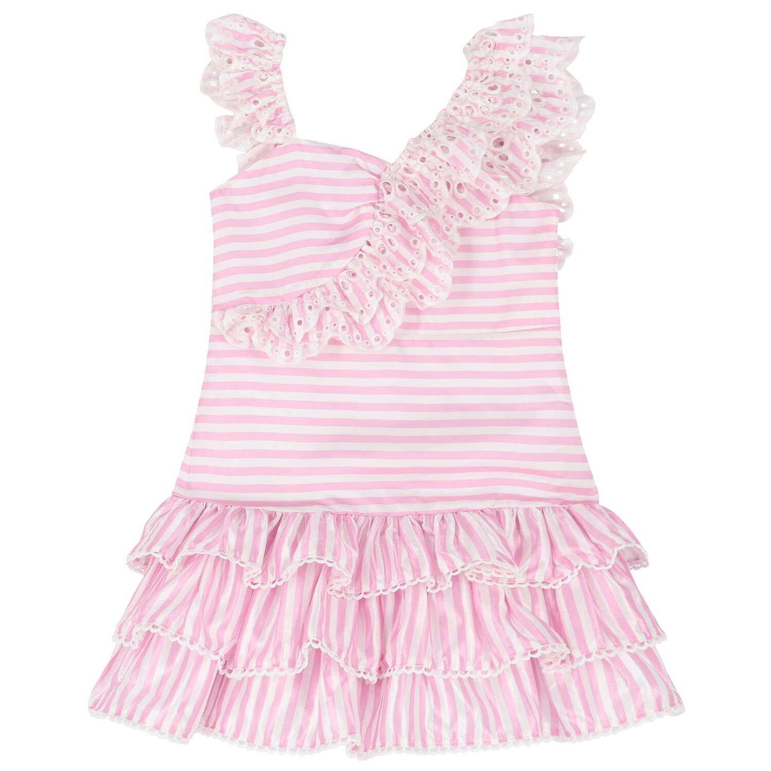 Girls Pink & White Striped Dress, 1, hi-res image number null