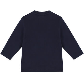 Younger Boys Navy Blue Logo Long Sleeve Top