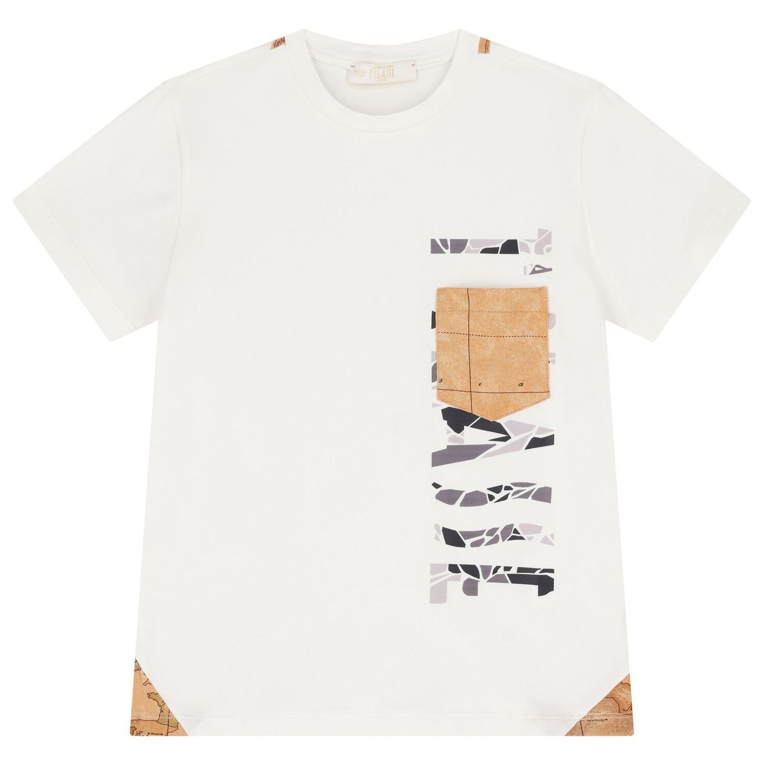 طقم شورت خريطة جغرافية للأولاد باللونين الأبيض والبيج, 1, hi-res