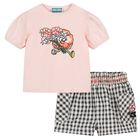 Younger Girls Pink, White & Grey Floral Shorts Set, 1, hi-res