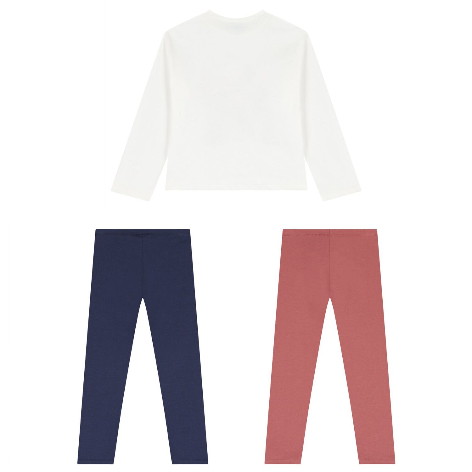 Girls White, Pink & Navy Blue Leggings Set, 2, hi-res