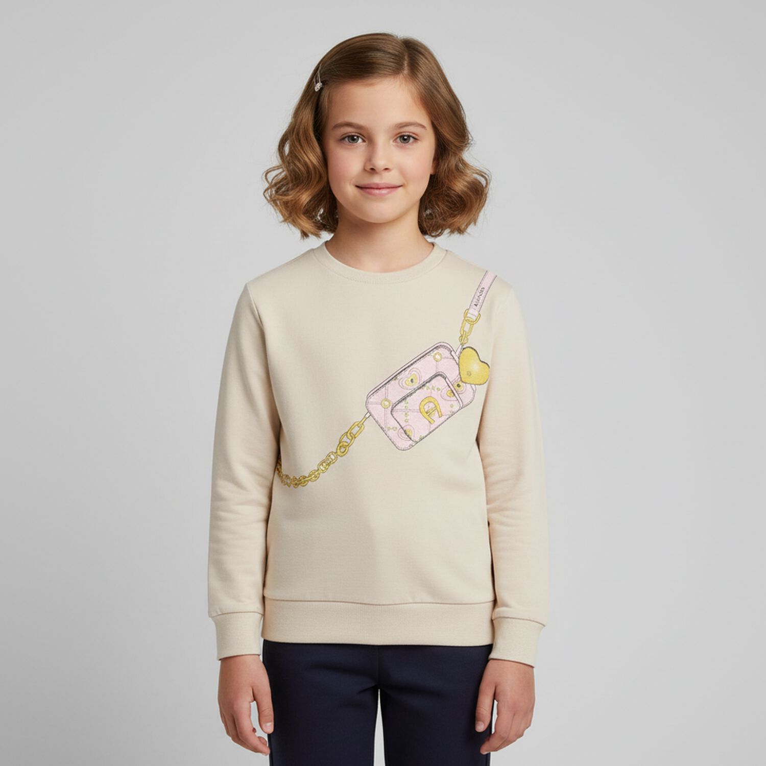 Girls Beige Crossbody Bag Sweatshirt, 1, hi-res