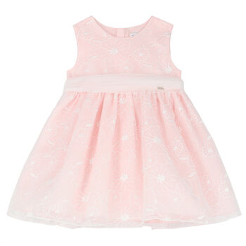 Younger Girls Pink Floral Organza Dress