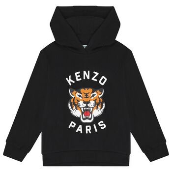 KENZO KIDS Boys Black Tiger Logo Hooded Top, 1 Boys Black Tiger Logo Hooded Top