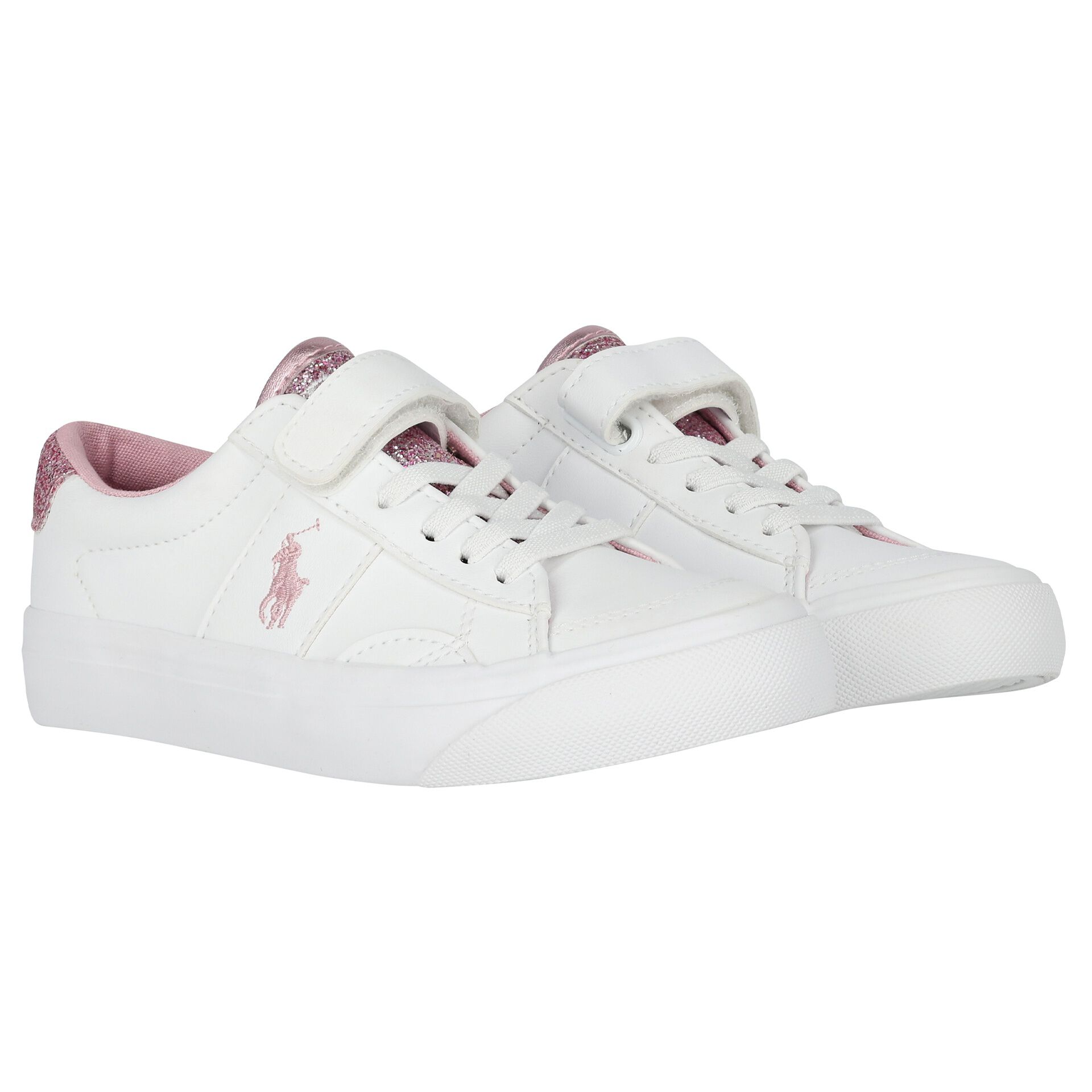 Ralph Lauren Girls White & Pink Logo Trainers | Junior Couture