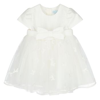 Younger Girls White Bow Tulle Dress