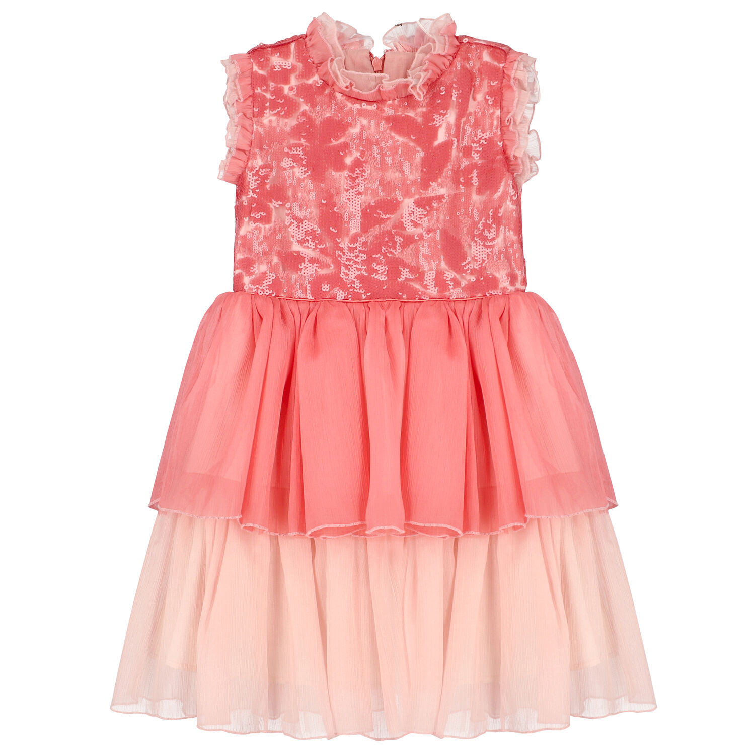 Girls Pink Tiered Chiffon Dress, 1, hi-res image number null