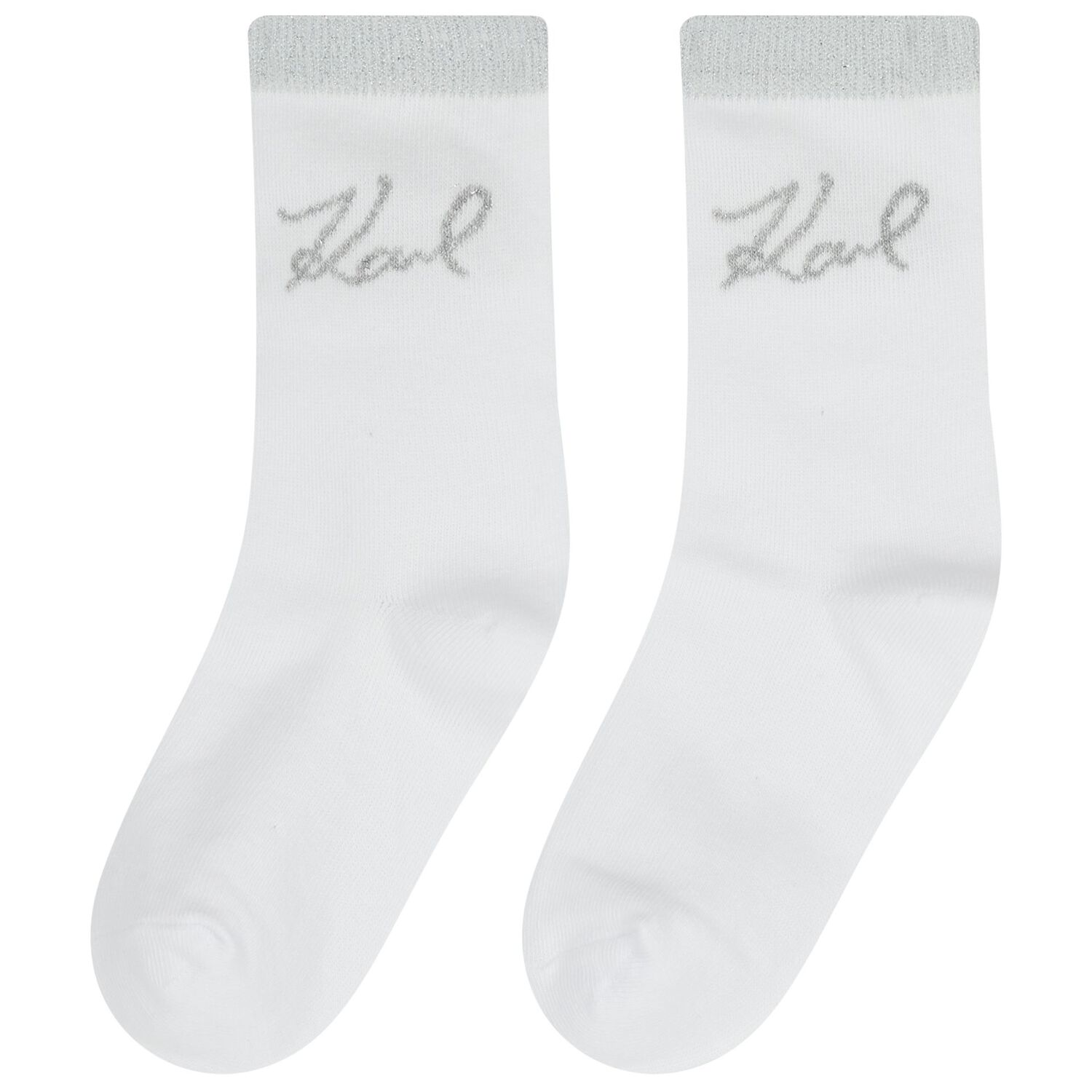 Girls Grey & White Choupette & Logo Socks ( 2 Pack ), 1, hi-res