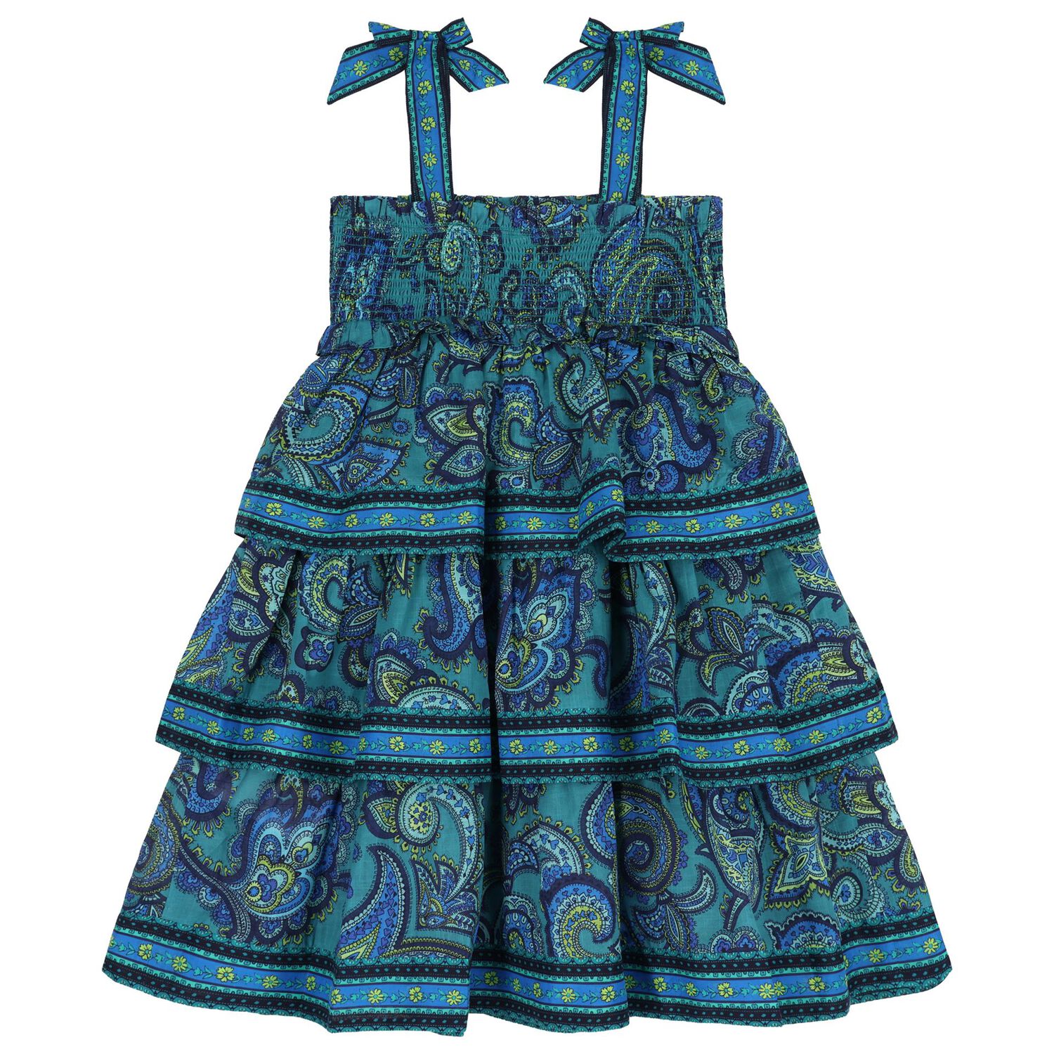 Girls Blue & Green Paisley Dress , 1, hi-res