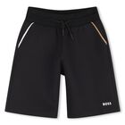Boys Black Logo Shorts, 1, hi-res