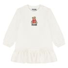 Younger Girls Ivory Teddy Bear Logo Dress , 1, hi-res