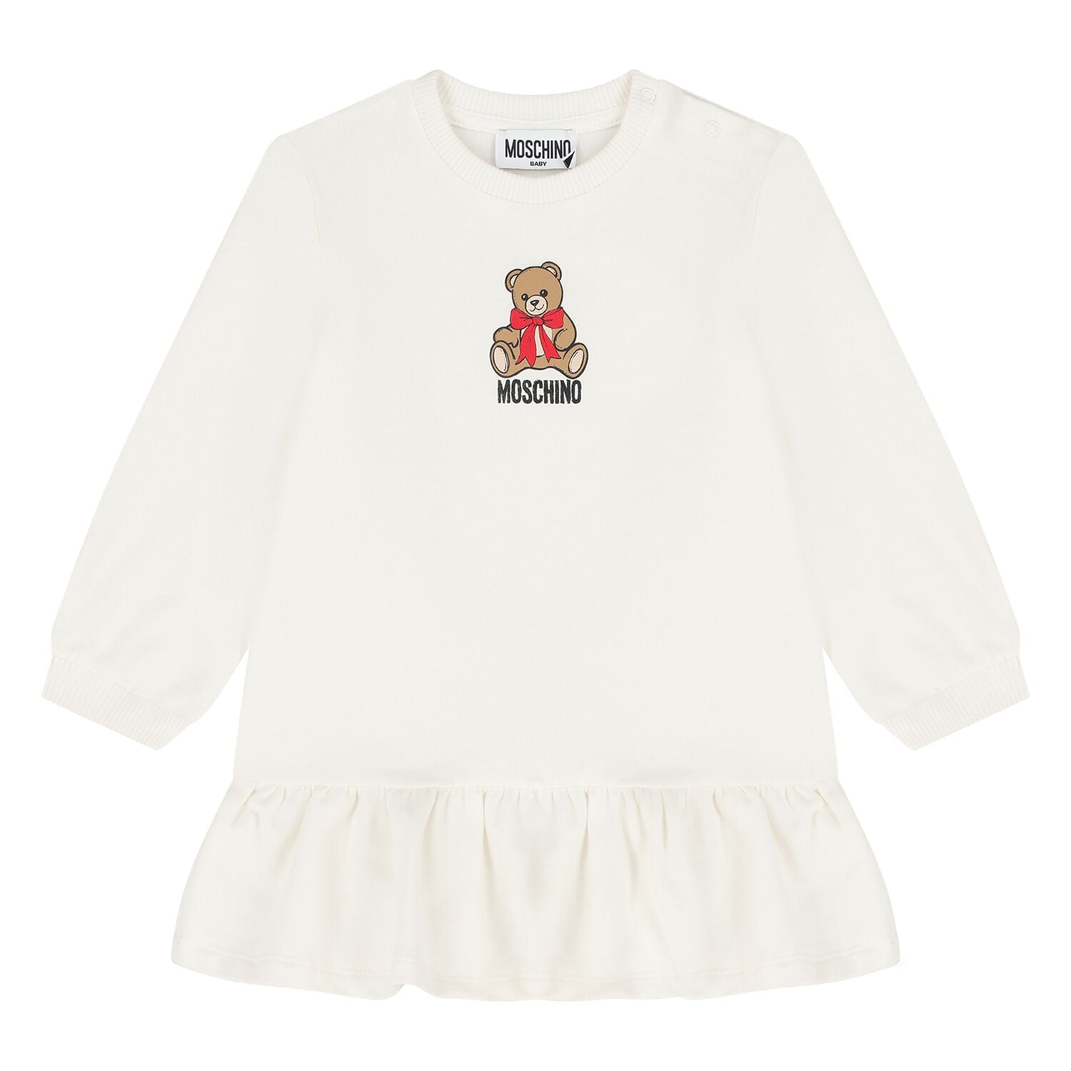 Younger Girls Ivory Teddy Bear Logo Dress , 1, hi-res