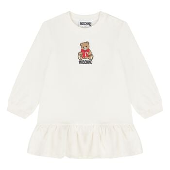 Younger Girls Ivory Teddy Bear Logo Dress 