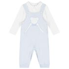 Baby Boys White & Blue Dungaree Set, 1, hi-res
