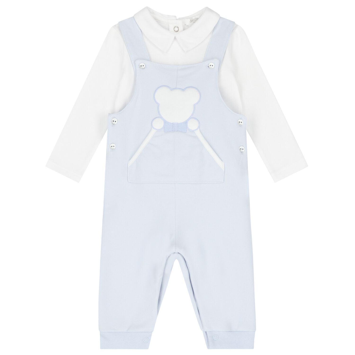 Baby Boys White & Blue Dungaree Set, 1, hi-res image number null
