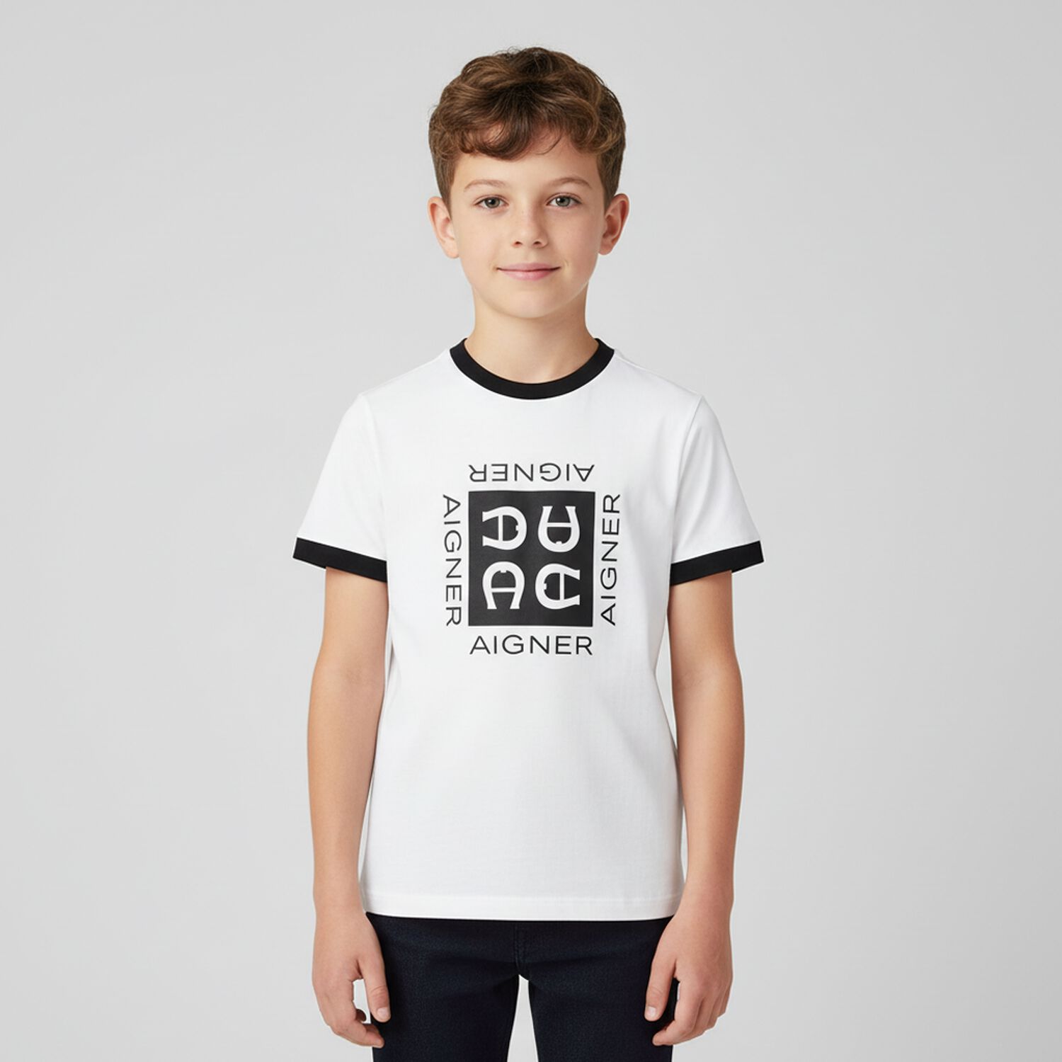 Boys White & Black Logo T-Shirt, 1, hi-res