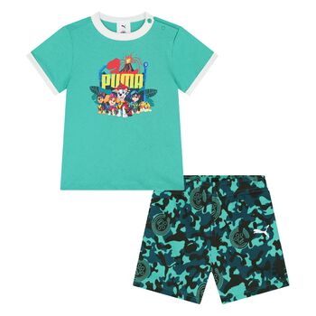 Younger Boys Green Logo Paw Patrol Camouflage Shorts Set