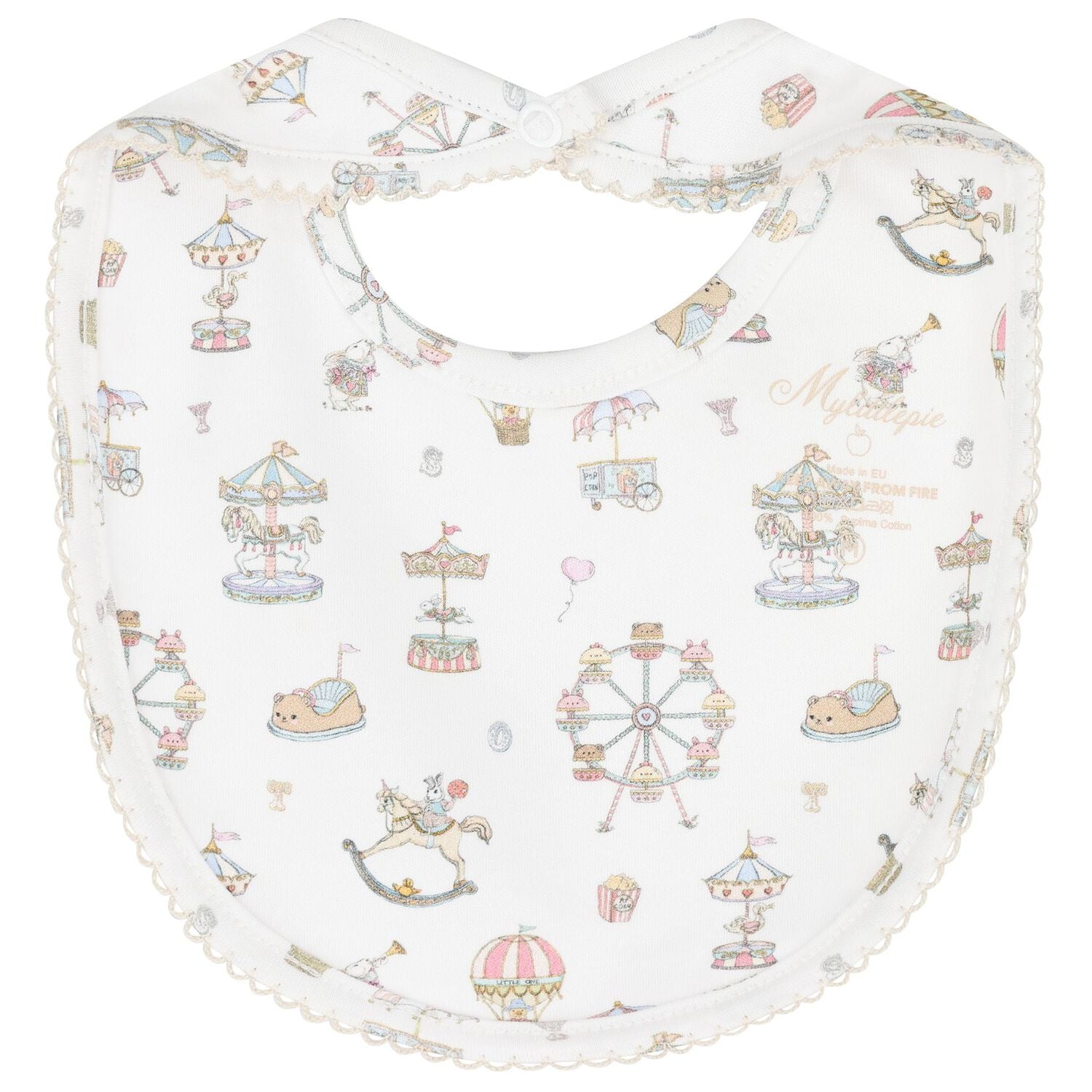 White Carousel & Hot Air Balloon Baby Bib, 1, hi-res