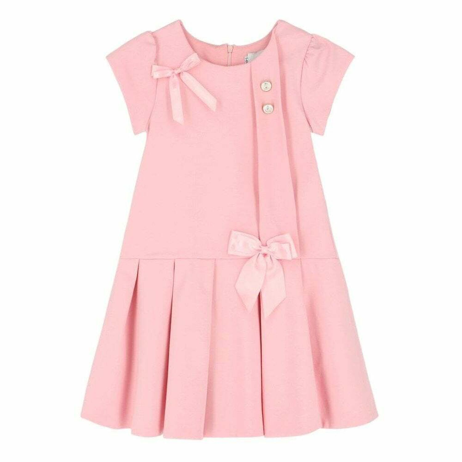 Girls Pink Bow Dress , 1, hi-res