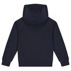 Boys Navy Blue Logo Hooded Zip Up Top, 1, hi-res
