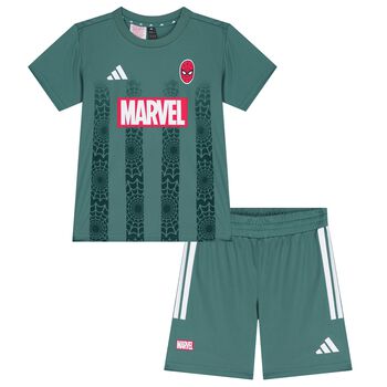 Green Marvel Logo Shorts Set