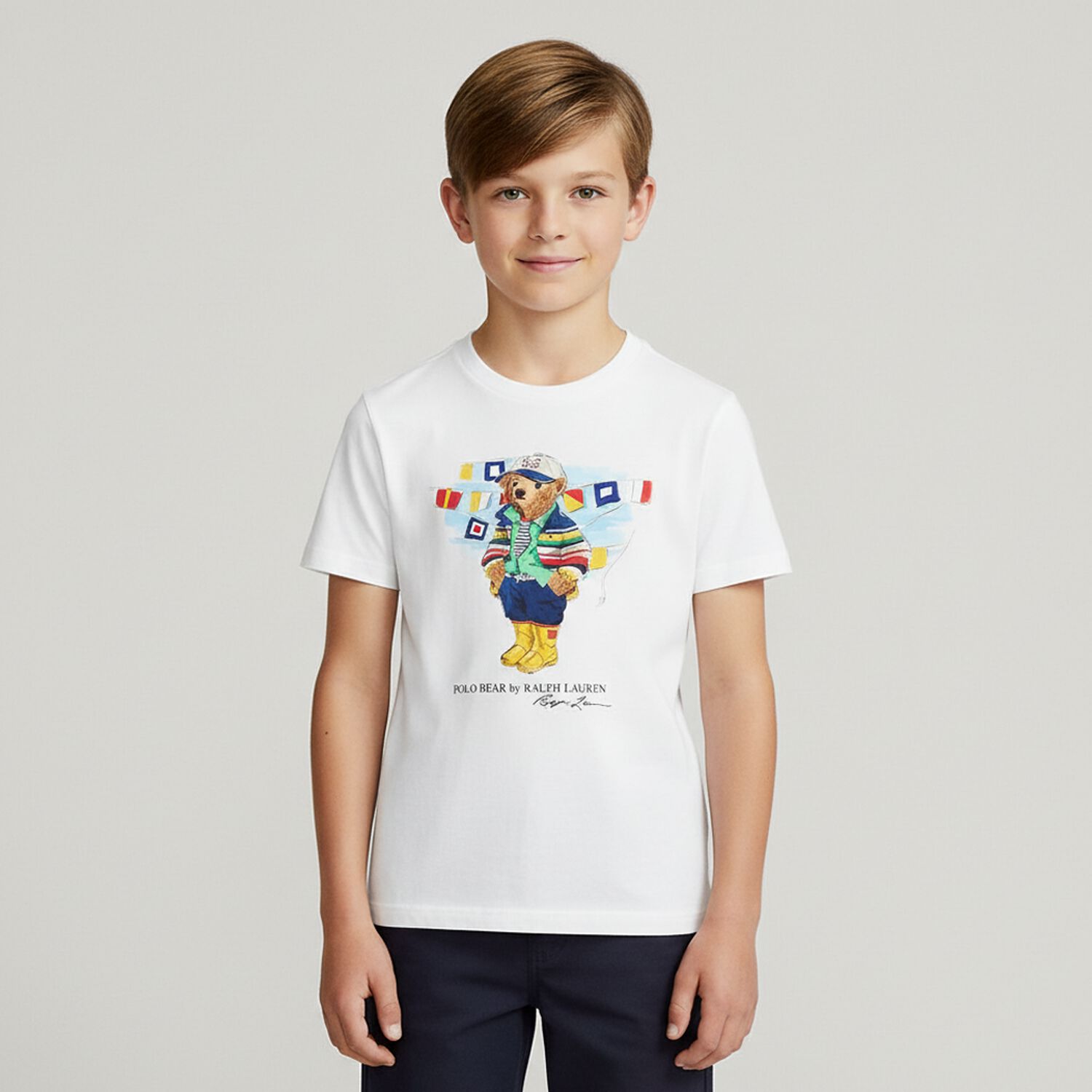 Boys White Logo Polo Bear T-Shirt, 1, hi-res