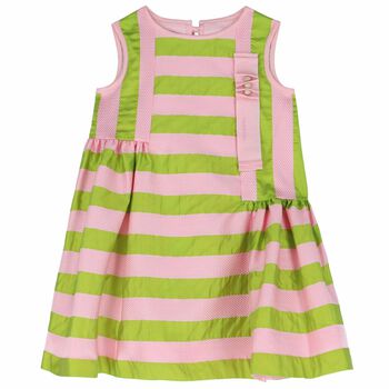 Girls Pink & Green Stripe Dress