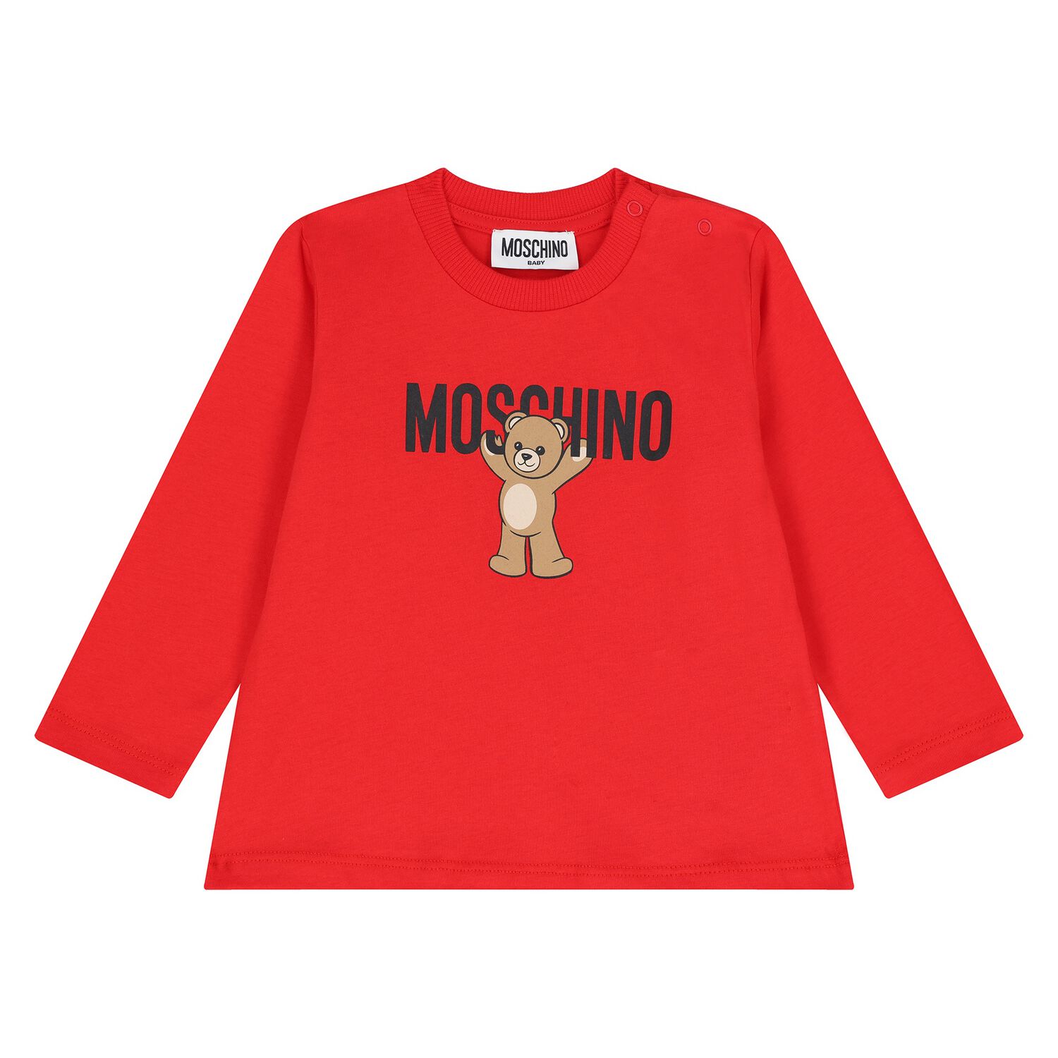 Younger Red Teddy Bear Logo Long Sleeve Top, 3, hi-res