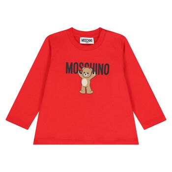 Younger Red Teddy Bear Logo Long Sleeve Top