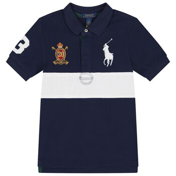 Boys Navy Blue & White Pony Logo Polo Shirt