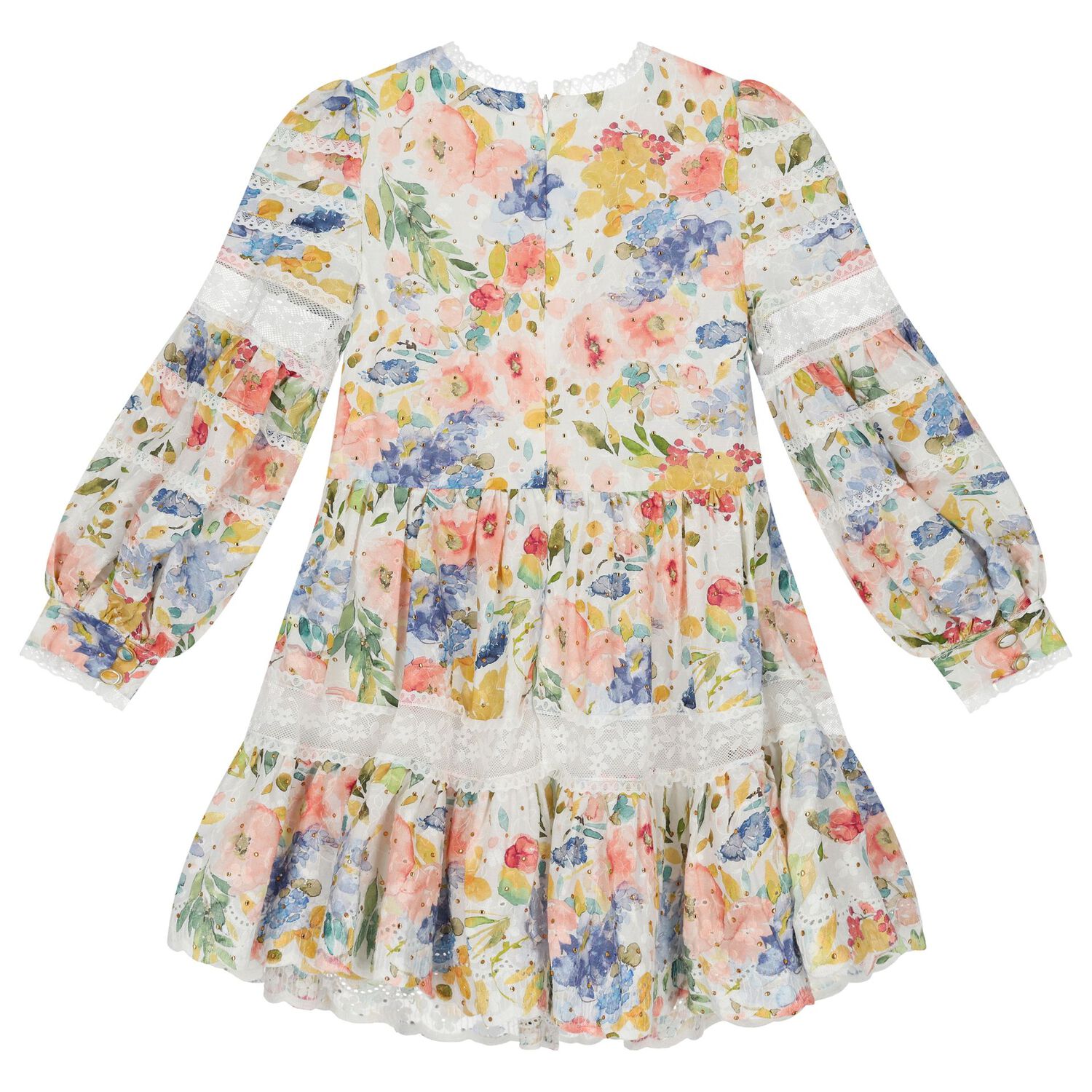 Girls Yellow & Blue Floral Dress, 1, hi-res