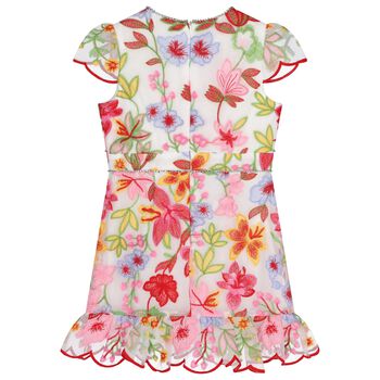 Girls Pink & Red Embroidered Floral Dress 