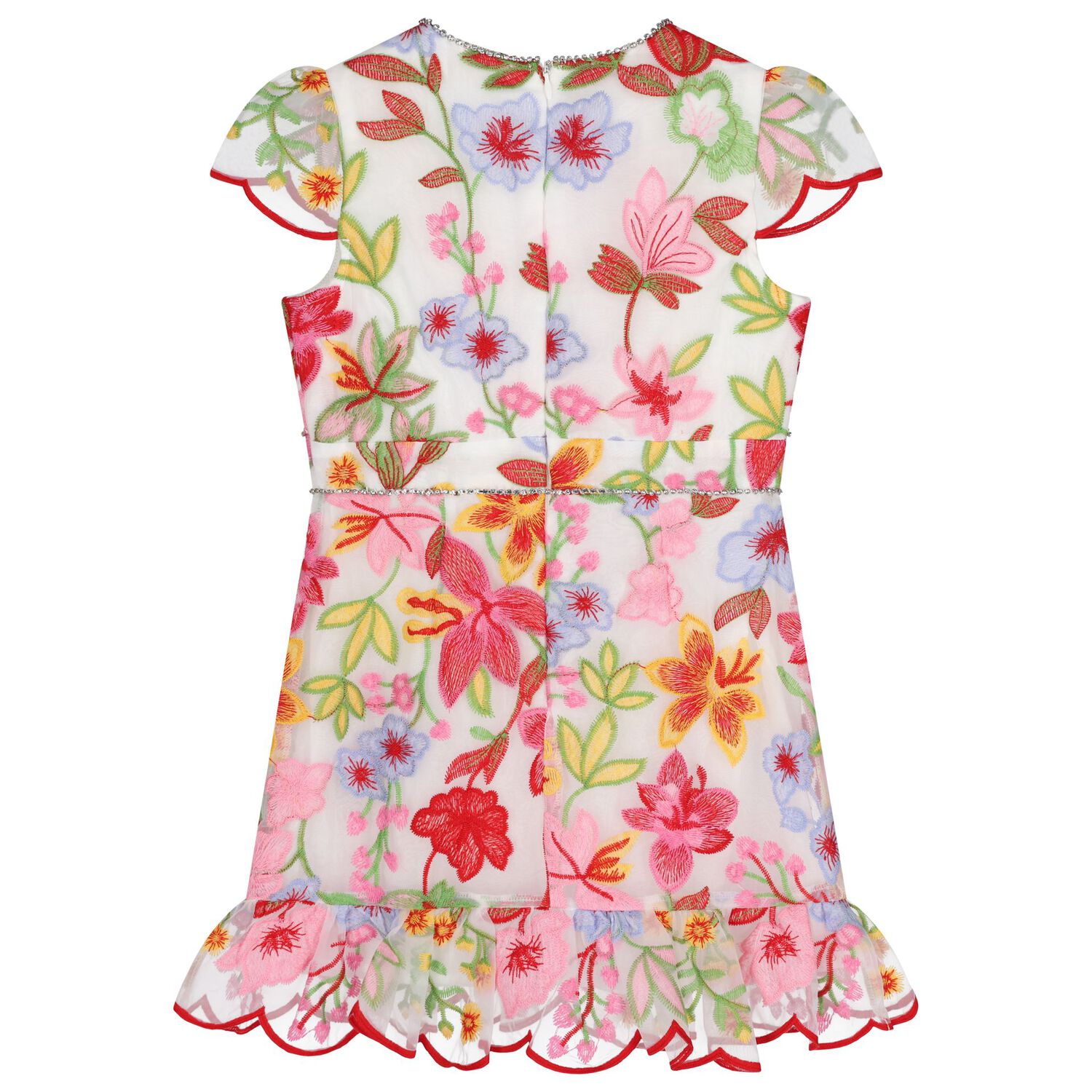 Girls Pink & Red Embroidered Floral Dress , 1, hi-res image number null