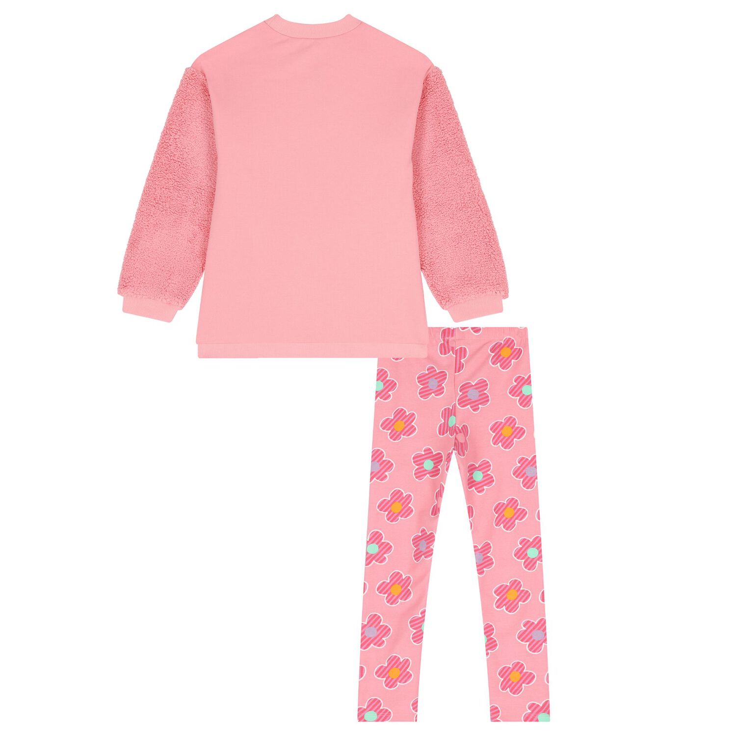 Girls Pink Floral & Fleece Leggings Set, 1, hi-res image number null
