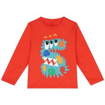 Younger Boys Orange Monster Long Sleeve Top