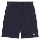 Boys Mini Me White & Navy Blue Logo Shorts Set, 1, hi-res