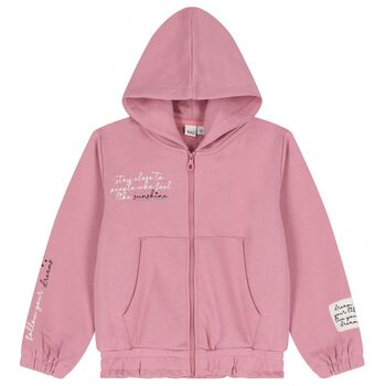 Girls Pink Hooded Zip Up Top